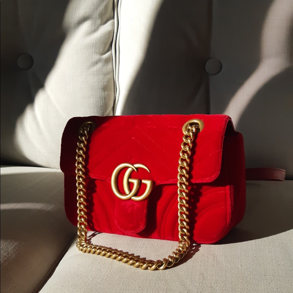 SOLD Authentic mini Gucci Marmont Red Velvet
